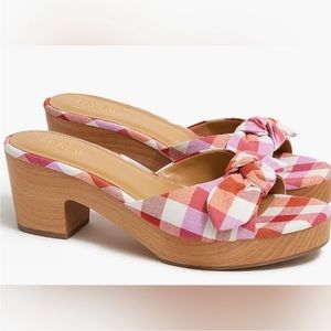 J. Crew Printed Heeled Mules with Bow in “Bohemian Red Wildfire” 8.5 NWOB